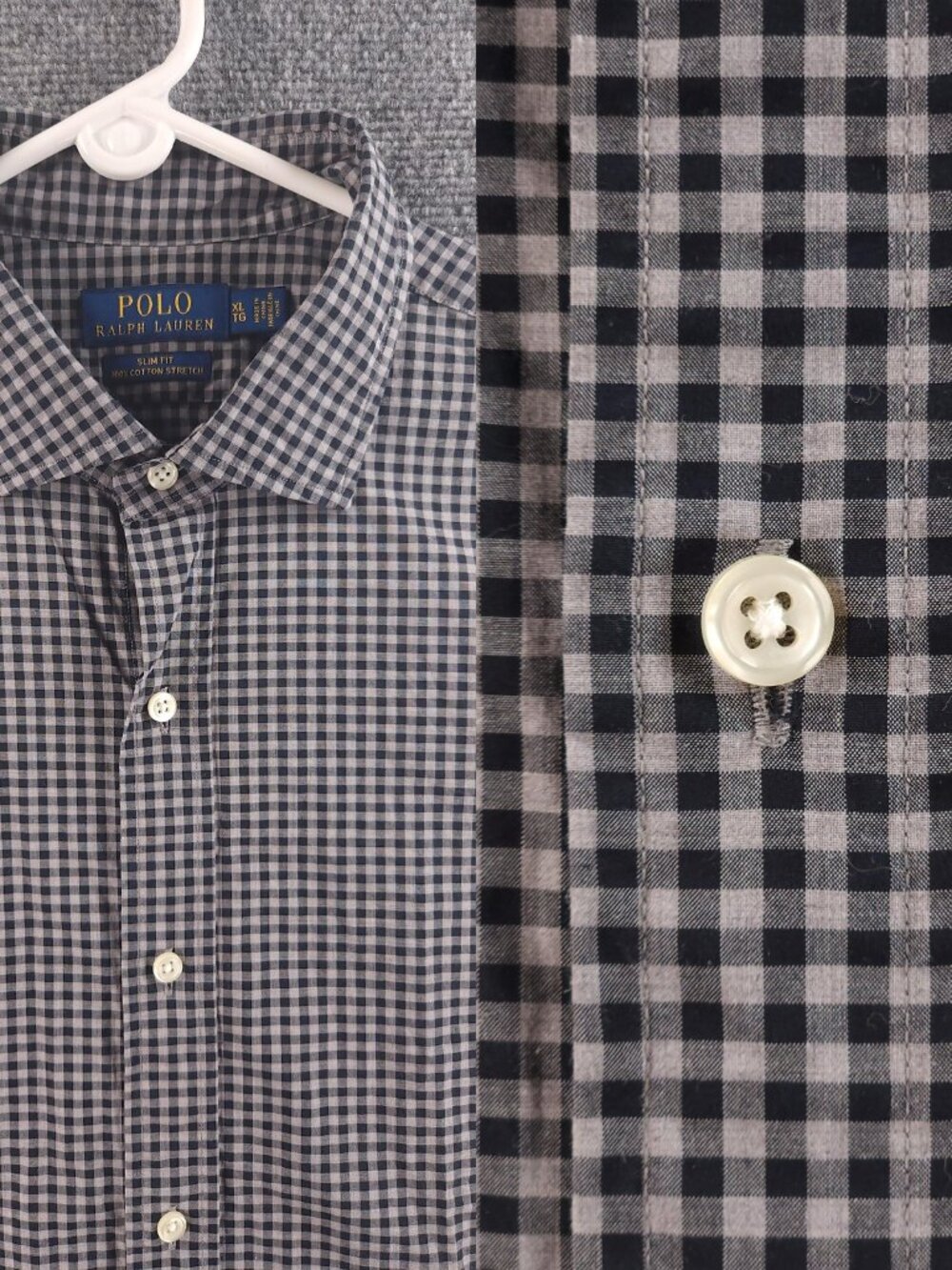 Polo Ralph Lauren Black Gray Check XL Slim Button Up Shirt Long Sleeve Woven